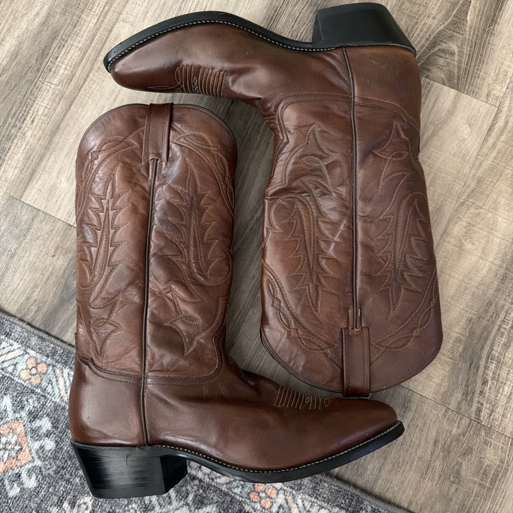 Vintage Leather Tony Lama Men 11D Brown Western Cowboy Ranch "imperfect" Boots